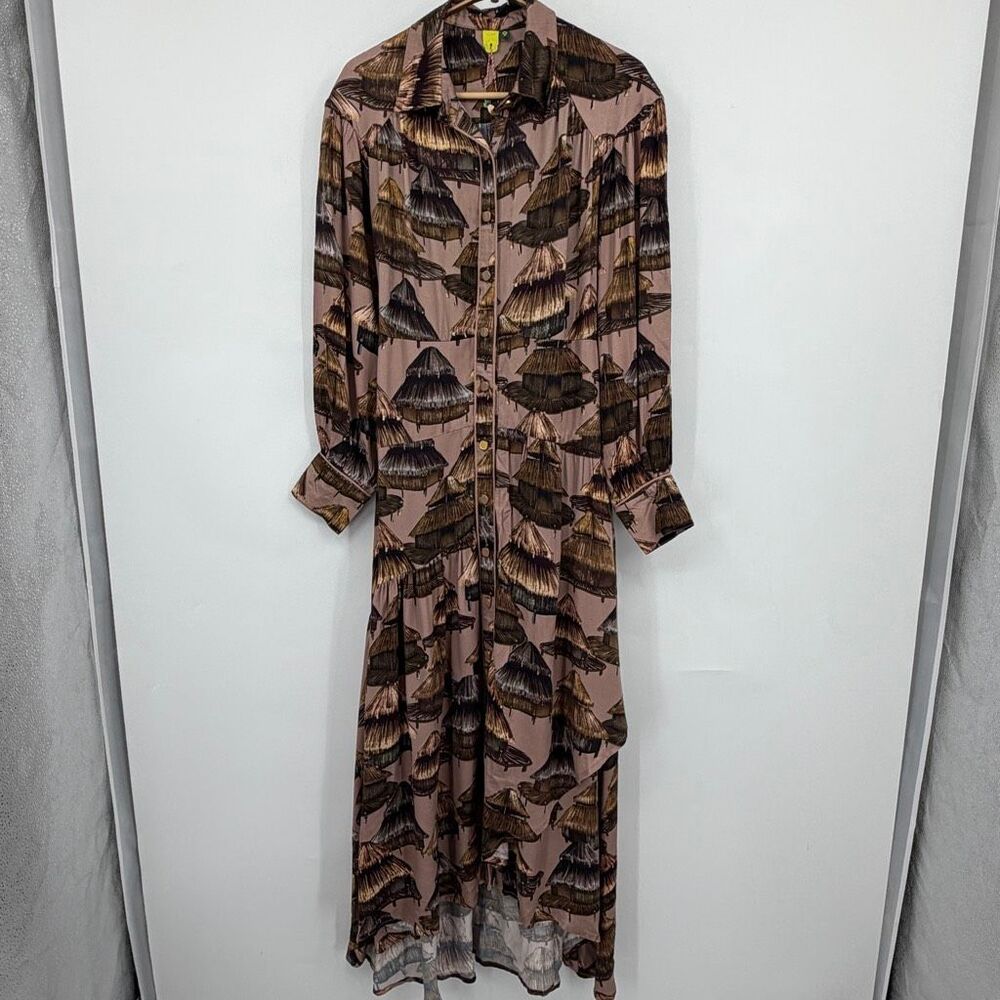 Farm Rio Malocas Beige Long Sleeve Midi Dress Sz P (Small)